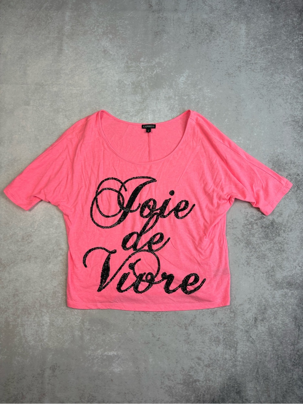 Y2K Express Hot Pink Joie de Vivre Sequin Baby Tee XS McBling